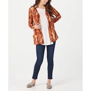 LOGO Lori Goldstein Cardigan Jacket  Size XS Rust Browns Watercolor